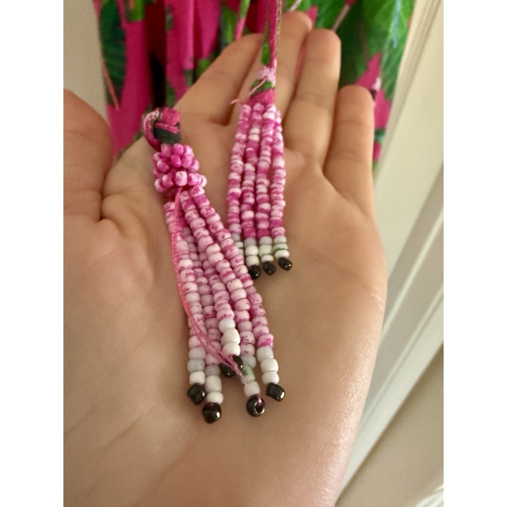 Farm Rio Leaves Pink Midi Dress XS Strappy Ruched Front Slit Tropical Print - Picture 12 of 16